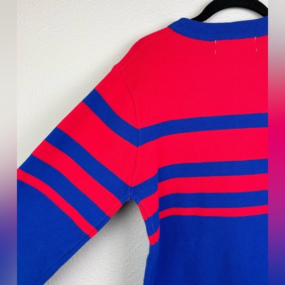 VTG 70s Liberty Bell Women's Medium Blue Red Striped Crewneck Apres Ski Sweater - Picture 8 of 11